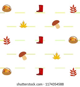 rubber boots fallen leaf basket mushroom autumnal vector background