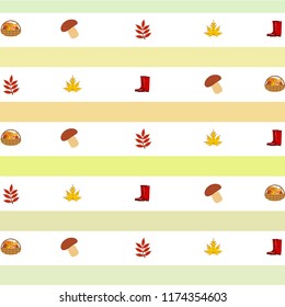 rubber boots fallen leaf basket mushroom autumnal vector background