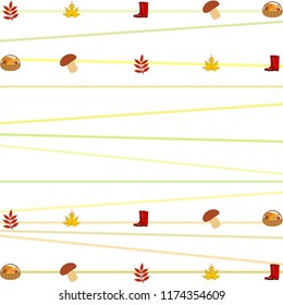 rubber boots fallen leaf basket mushroom autumnal vector background