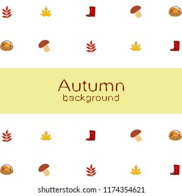 rubber boots fallen leaf basket mushroom autumnal vector background