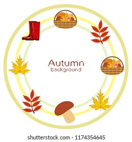rubber boots fallen leaf basket mushroom autumnal vector background