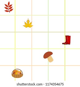 rubber boots fallen leaf basket mushroom autumnal vector background
