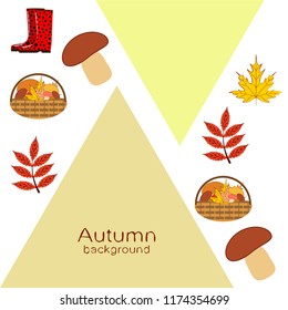 rubber boots fallen leaf basket mushroom autumnal vector background
