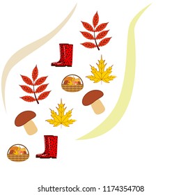 rubber boots fallen leaf basket mushroom autumnal vector background