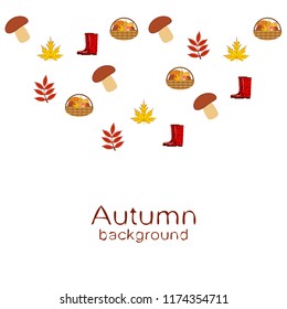 rubber boots fallen leaf basket mushroom autumnal vector background