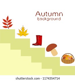 rubber boots fallen leaf basket mushroom autumnal vector background