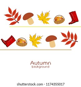 rubber boots fallen leaf basket mushroom autumnal vector background