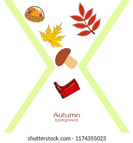 rubber boots fallen leaf basket mushroom autumnal vector background