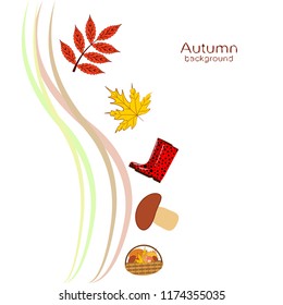 rubber boots fallen leaf basket mushroom autumnal vector background