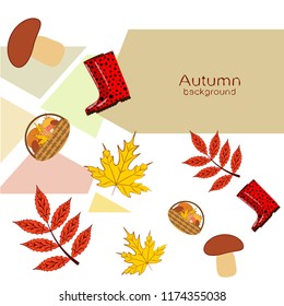 rubber boots fallen leaf basket mushroom autumnal vector background