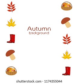 rubber boots fallen leaf basket mushroom autumnal vector background