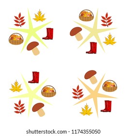 rubber boots fallen leaf basket mushroom autumnal vector background