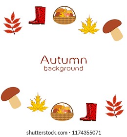 rubber boots fallen leaf basket mushroom autumnal vector background