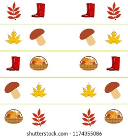 rubber boots fallen leaf basket mushroom autumnal vector background
