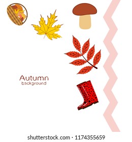 rubber boots fallen leaf basket mushroom autumnal vector background