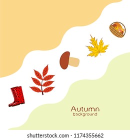 rubber boots fallen leaf basket mushroom autumnal vector background