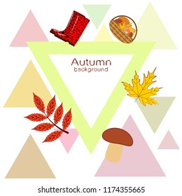 rubber boots fallen leaf basket mushroom autumnal vector background
