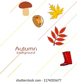 rubber boots fallen leaf basket mushroom autumnal vector background