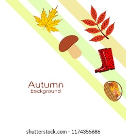rubber boots fallen leaf basket mushroom autumnal vector background