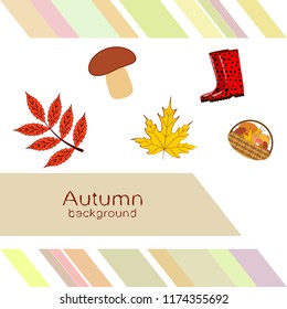 rubber boots fallen leaf basket mushroom autumnal vector background