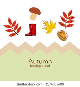 rubber boots fallen leaf basket mushroom autumnal vector background