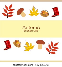 rubber boots fallen leaf basket mushroom autumnal vector background
