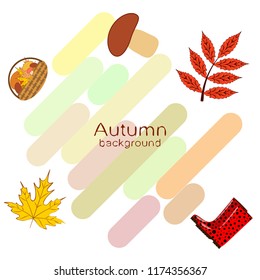 rubber boots fallen leaf basket mushroom autumnal vector background