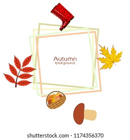 rubber boots fallen leaf basket mushroom autumnal vector background