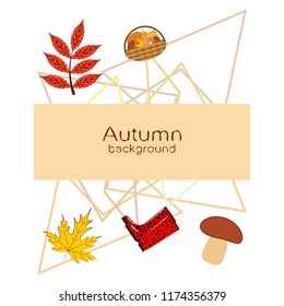 rubber boots fallen leaf basket mushroom autumnal vector background