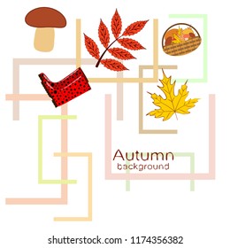 rubber boots fallen leaf basket mushroom autumnal vector background