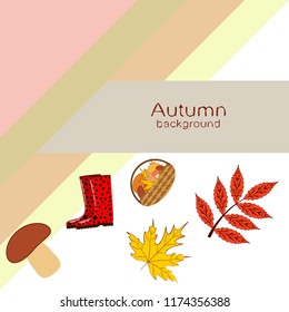 rubber boots fallen leaf basket mushroom autumnal vector background