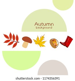 rubber boots fallen leaf basket mushroom autumnal vector background