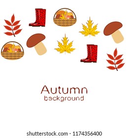 rubber boots fallen leaf basket mushroom autumnal vector background