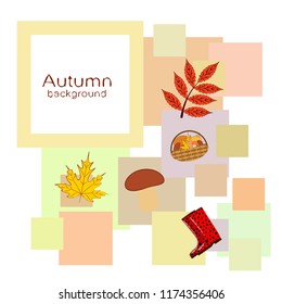 rubber boots fallen leaf basket mushroom autumnal vector background