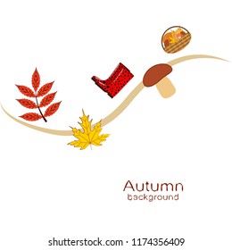rubber boots fallen leaf basket mushroom autumnal vector background
