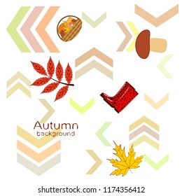 rubber boots fallen leaf basket mushroom autumnal vector background