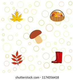 rubber boots fallen leaf basket mushroom autumnal vector background