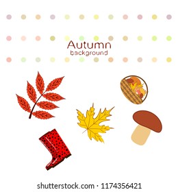 rubber boots fallen leaf basket mushroom autumnal vector background