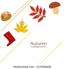 rubber boots fallen leaf basket mushroom autumnal vector background