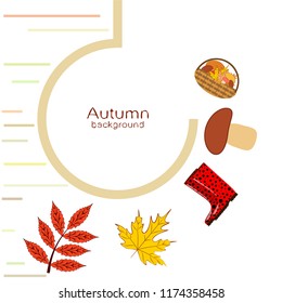 rubber boots fallen leaf basket mushroom autumnal vector background