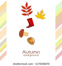 rubber boots fallen leaf basket mushroom autumnal vector background