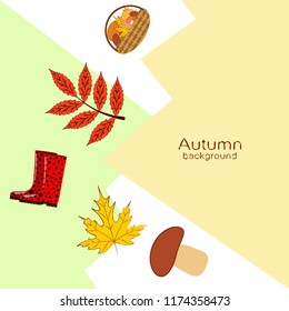 rubber boots fallen leaf basket mushroom autumnal vector background