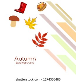 rubber boots fallen leaf basket mushroom autumnal vector background