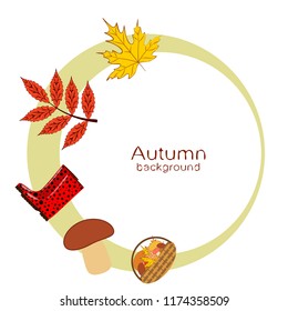 rubber boots fallen leaf basket mushroom autumnal vector background