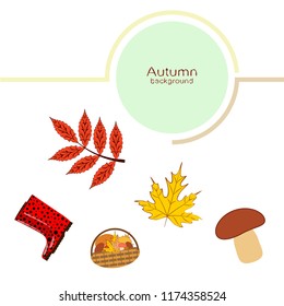 rubber boots fallen leaf basket mushroom autumnal vector background