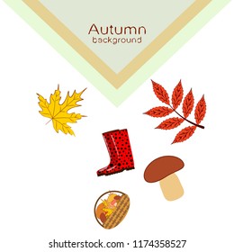 rubber boots fallen leaf basket mushroom autumnal vector background