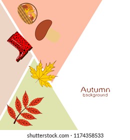 rubber boots fallen leaf basket mushroom autumnal vector background
