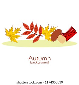 rubber boots fallen leaf basket mushroom autumnal vector background
