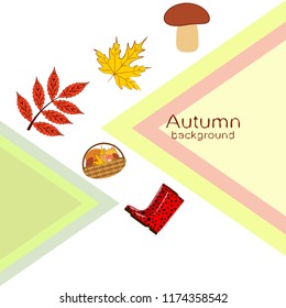 rubber boots fallen leaf basket mushroom autumnal vector background