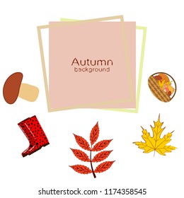 rubber boots fallen leaf basket mushroom autumnal vector background
